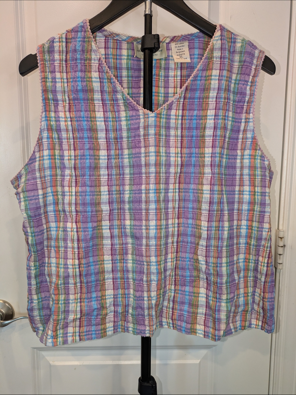Lemon Grove XL Plaid Crinkle Cotton Sleeveless Top Cottagecore Y2K